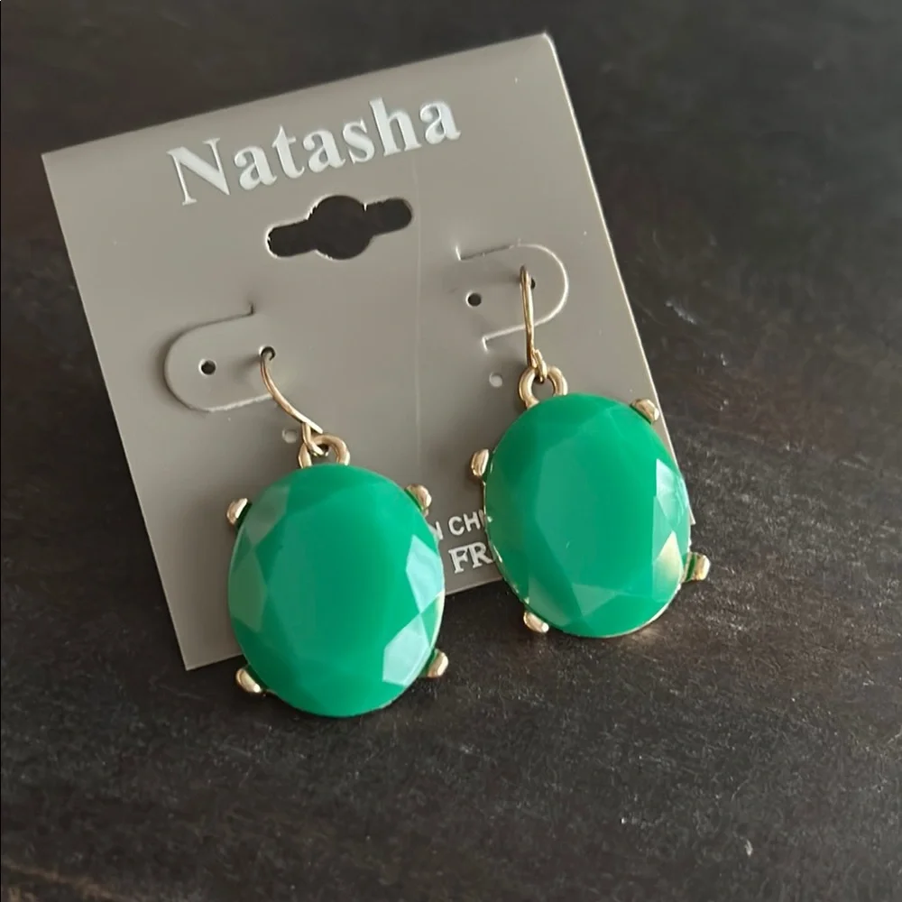 Natasha Couture Green and Gold Statement Earrings